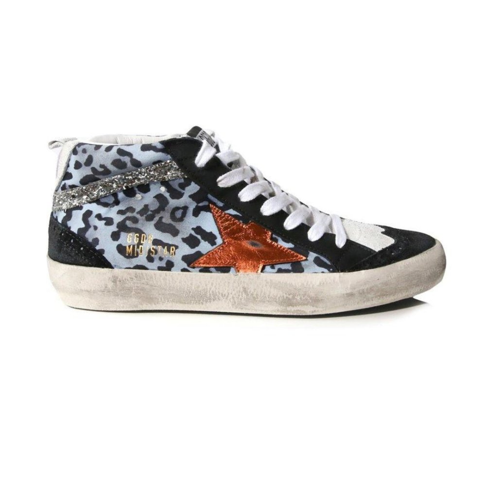 Golden Goose Mid Star Light Blue Leopard Sneakers